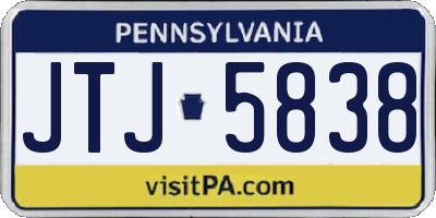 PA license plate JTJ5838