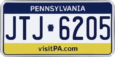 PA license plate JTJ6205