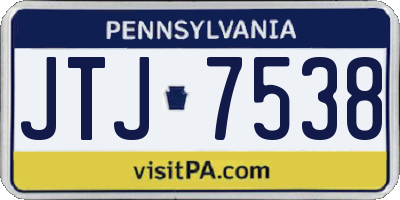 PA license plate JTJ7538