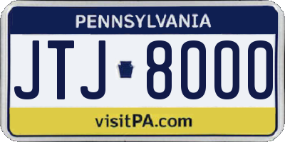 PA license plate JTJ8000