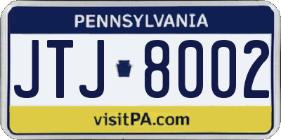 PA license plate JTJ8002