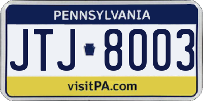 PA license plate JTJ8003