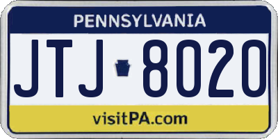 PA license plate JTJ8020