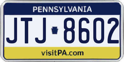 PA license plate JTJ8602