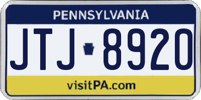 PA license plate JTJ8920