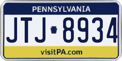 PA license plate JTJ8934