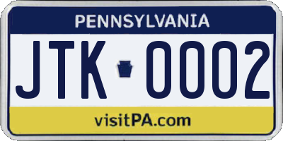PA license plate JTK0002