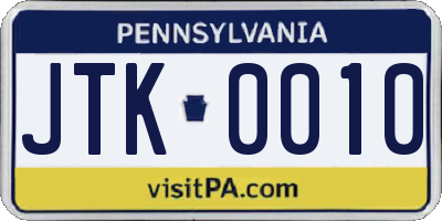 PA license plate JTK0010