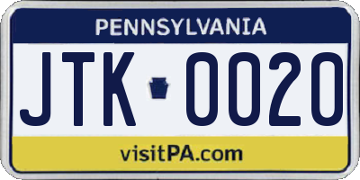 PA license plate JTK0020