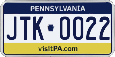 PA license plate JTK0022