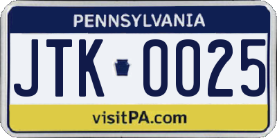 PA license plate JTK0025