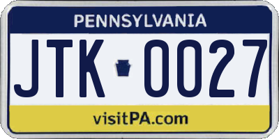 PA license plate JTK0027