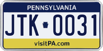 PA license plate JTK0031