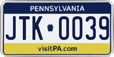 PA license plate JTK0039