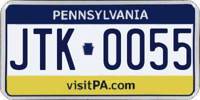 PA license plate JTK0055