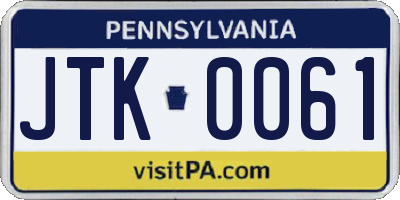 PA license plate JTK0061