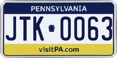 PA license plate JTK0063