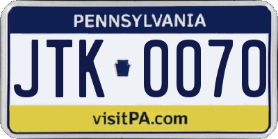 PA license plate JTK0070