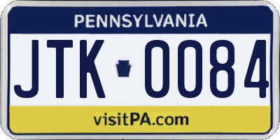 PA license plate JTK0084