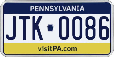 PA license plate JTK0086