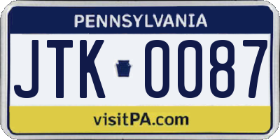 PA license plate JTK0087