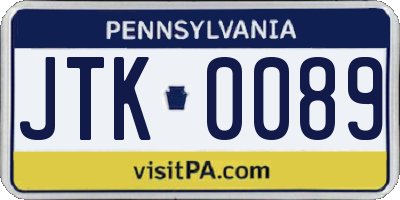 PA license plate JTK0089