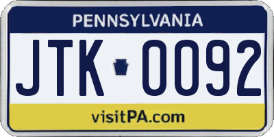 PA license plate JTK0092