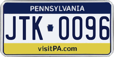 PA license plate JTK0096