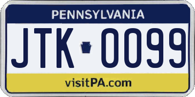 PA license plate JTK0099