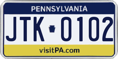 PA license plate JTK0102