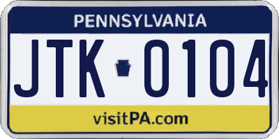 PA license plate JTK0104