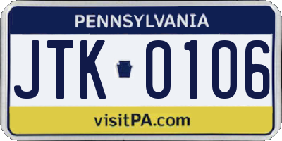 PA license plate JTK0106