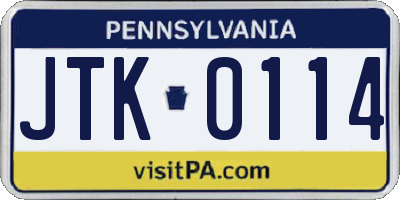 PA license plate JTK0114