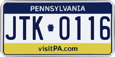 PA license plate JTK0116