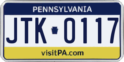 PA license plate JTK0117