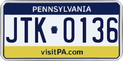 PA license plate JTK0136