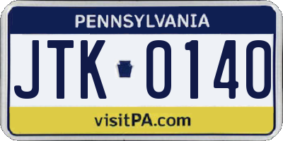 PA license plate JTK0140