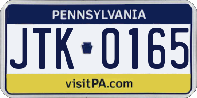 PA license plate JTK0165