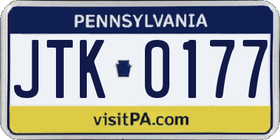 PA license plate JTK0177