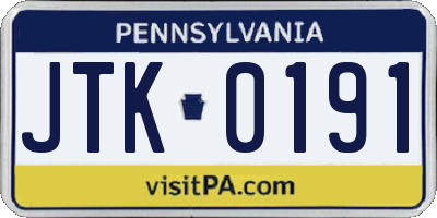 PA license plate JTK0191