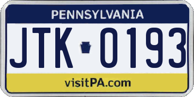 PA license plate JTK0193