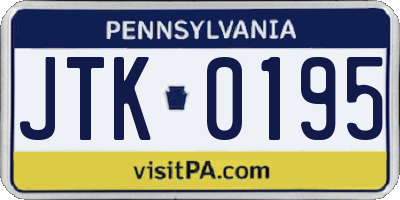 PA license plate JTK0195