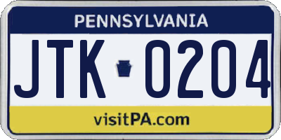 PA license plate JTK0204