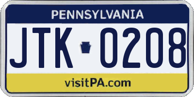 PA license plate JTK0208