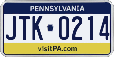 PA license plate JTK0214