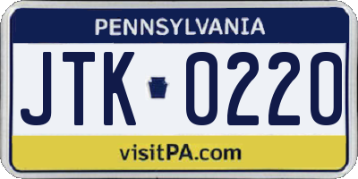 PA license plate JTK0220