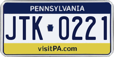 PA license plate JTK0221