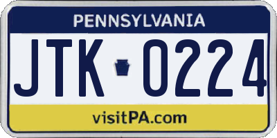 PA license plate JTK0224