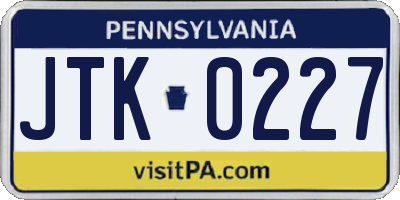 PA license plate JTK0227