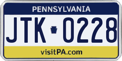 PA license plate JTK0228